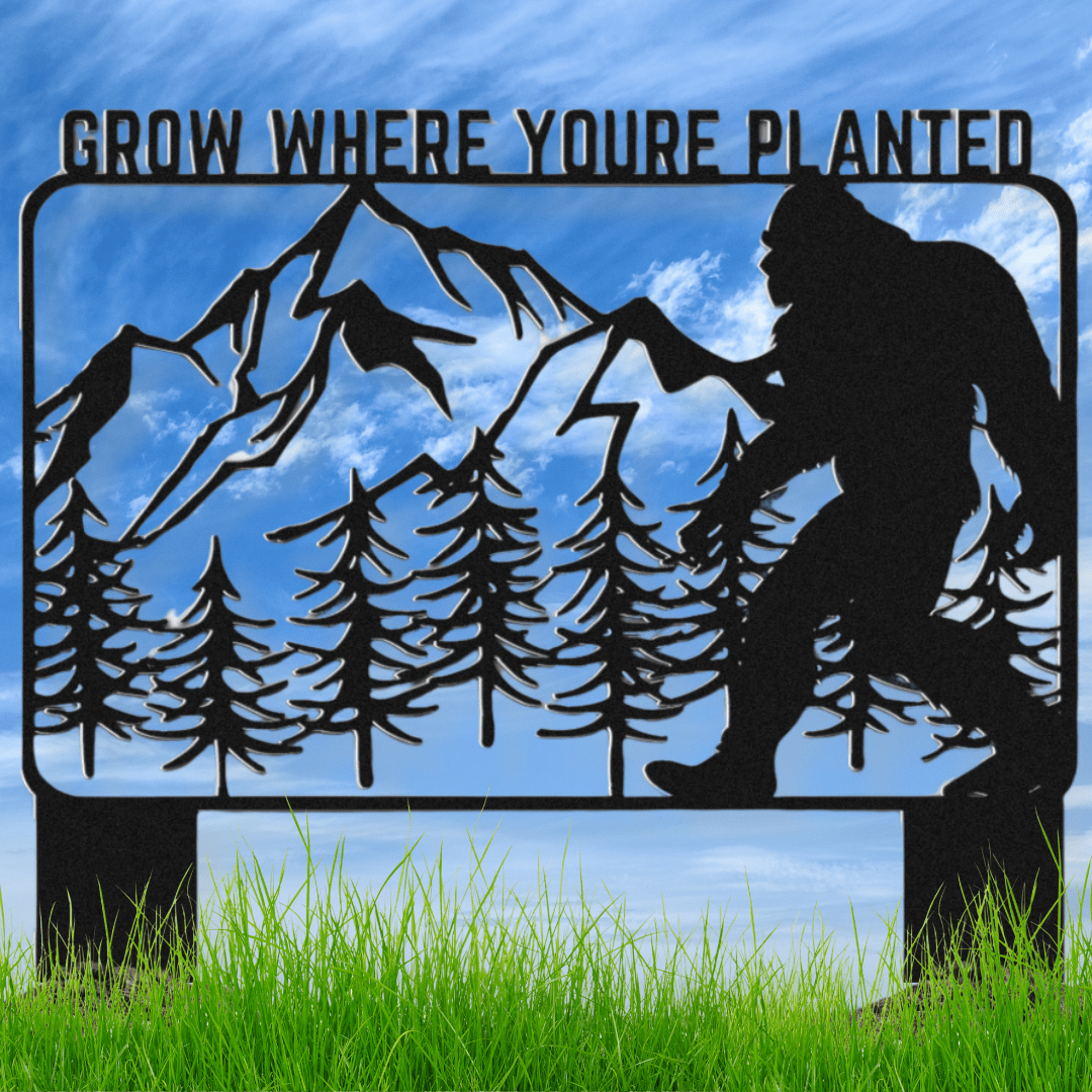 Sasquatch Garden Trellis Metal Sign with Stakes - Out of Office Outfitters - Die - Cut Sign