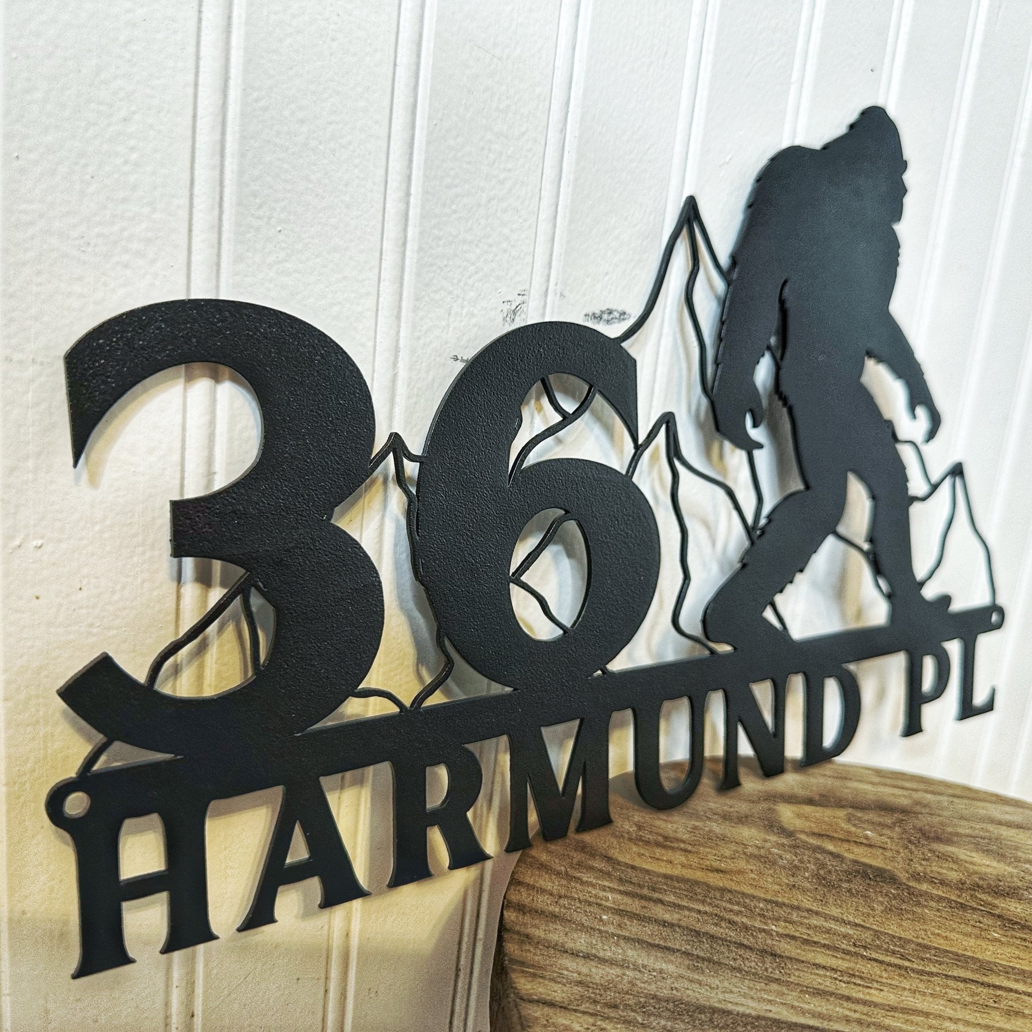 Sasquatch on the Loose Custom Metal Address Sign - Out of Office Outfitters - Die - Cut Sign