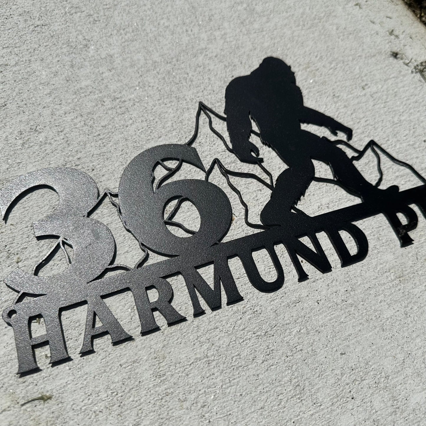 Sasquatch on the Loose Custom Metal Address Sign - Out of Office Outfitters - Die - Cut Sign
