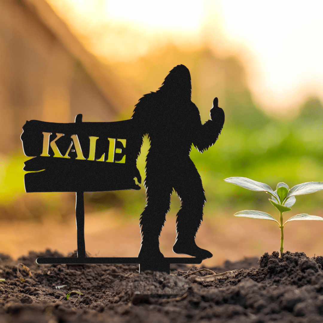 Sasquatch Sign Metal Garden Row Marker with Custom Text - Out of Office Outfitters - Die - Cut Sign