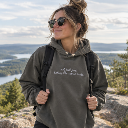 "Not Lost Just Taking the Scenic Route" Personalized Travel Truths Hoodie
