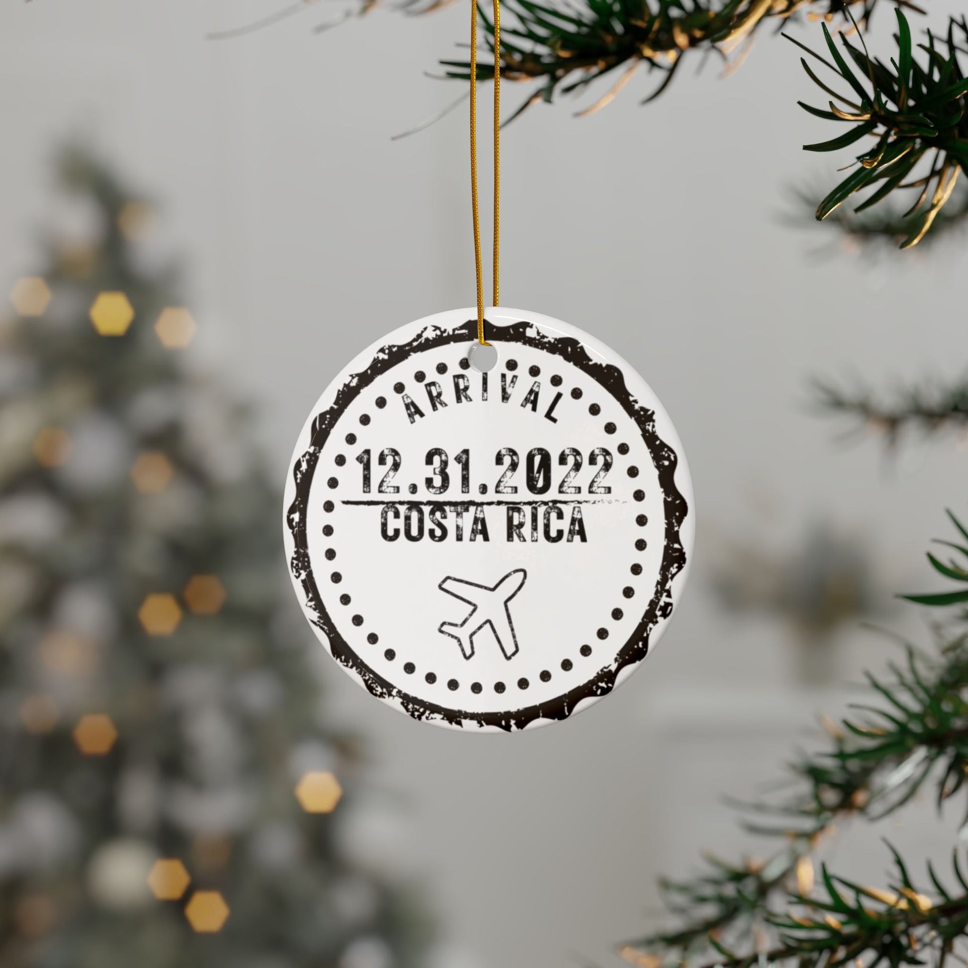 Arrival Passport Stamp Ceramic Ornament with Optional Photo - Out of Office Outfitters - Home Decor