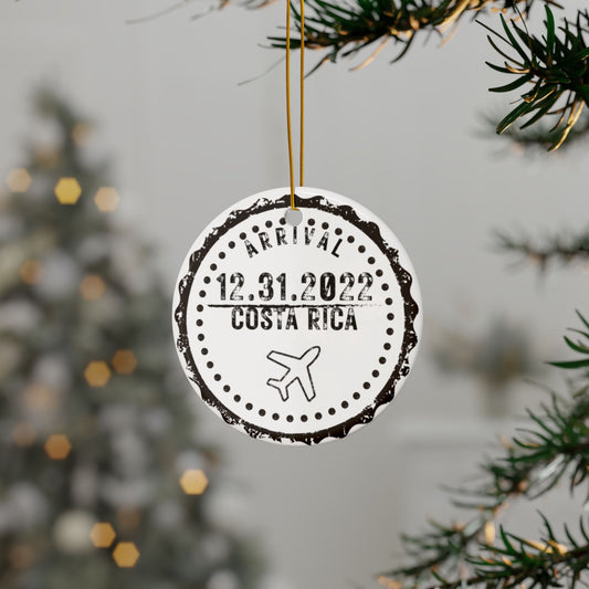 Arrival Passport Stamp Ceramic Ornament with Optional Photo - Out of Office Outfitters - Home Decor