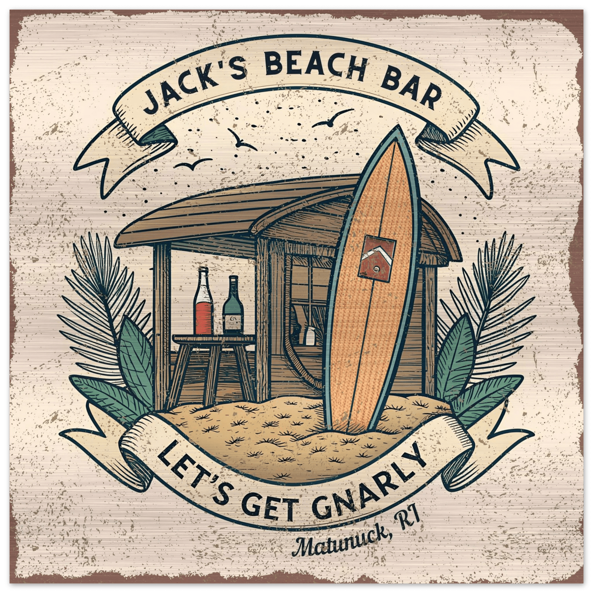 Beach Shack Brushed Aluminum Bar Sign - Out of Office Outfitters - Print Material