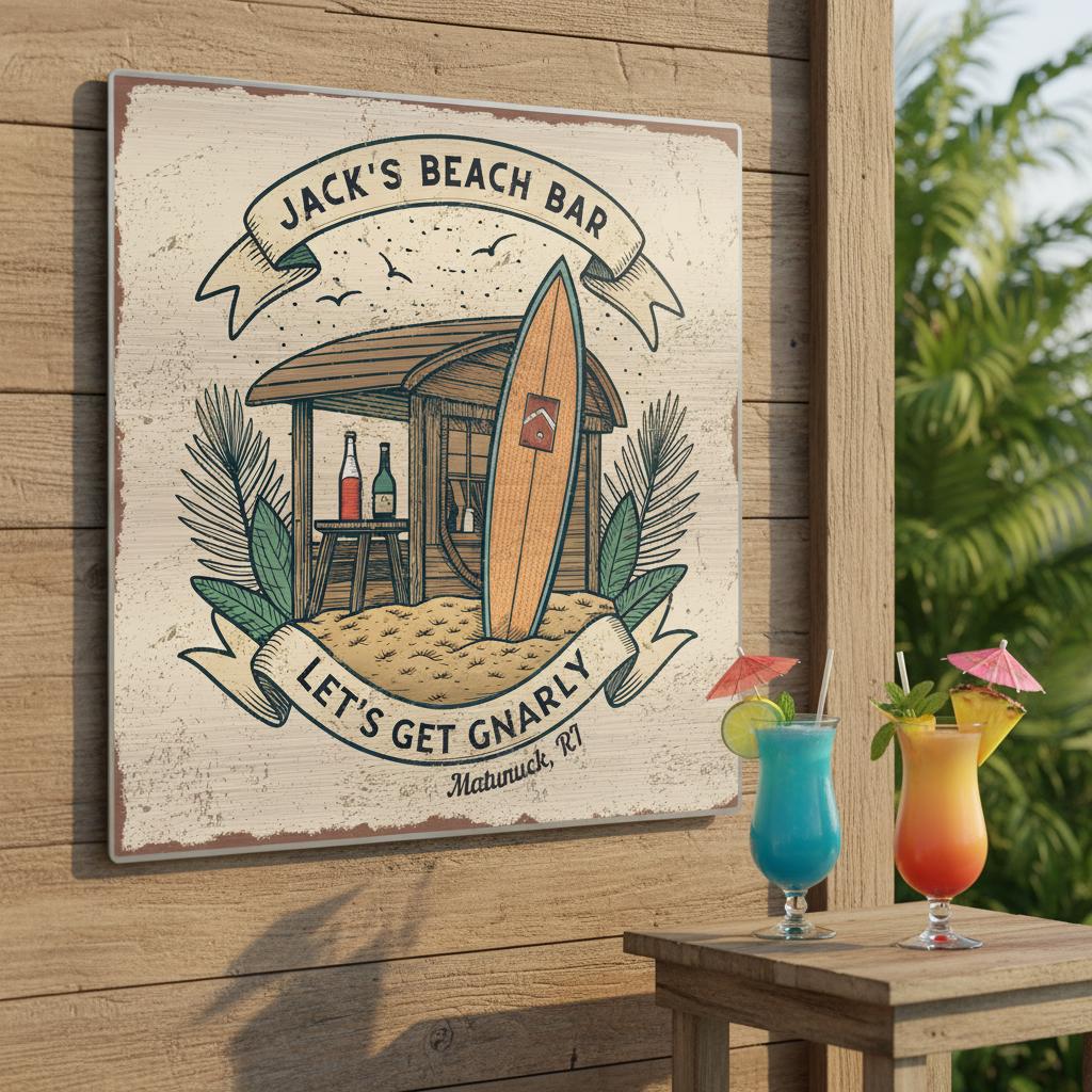 Beach Shack Brushed Aluminum Bar Sign - Out of Office Outfitters - Print Material