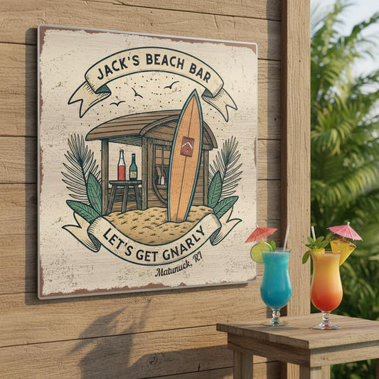 Beach Shack Brushed Aluminum Bar Sign - Out of Office Outfitters - Print Material