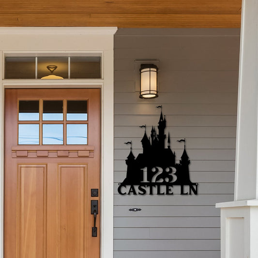 Castle Custom Metal Address Sign - Out of Office Outfitters - Die - Cut Sign