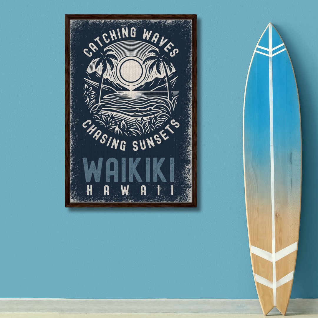 Catching Waves, Chasing Sunsets Framed Canvas - Out of Office Outfitters - Print Material