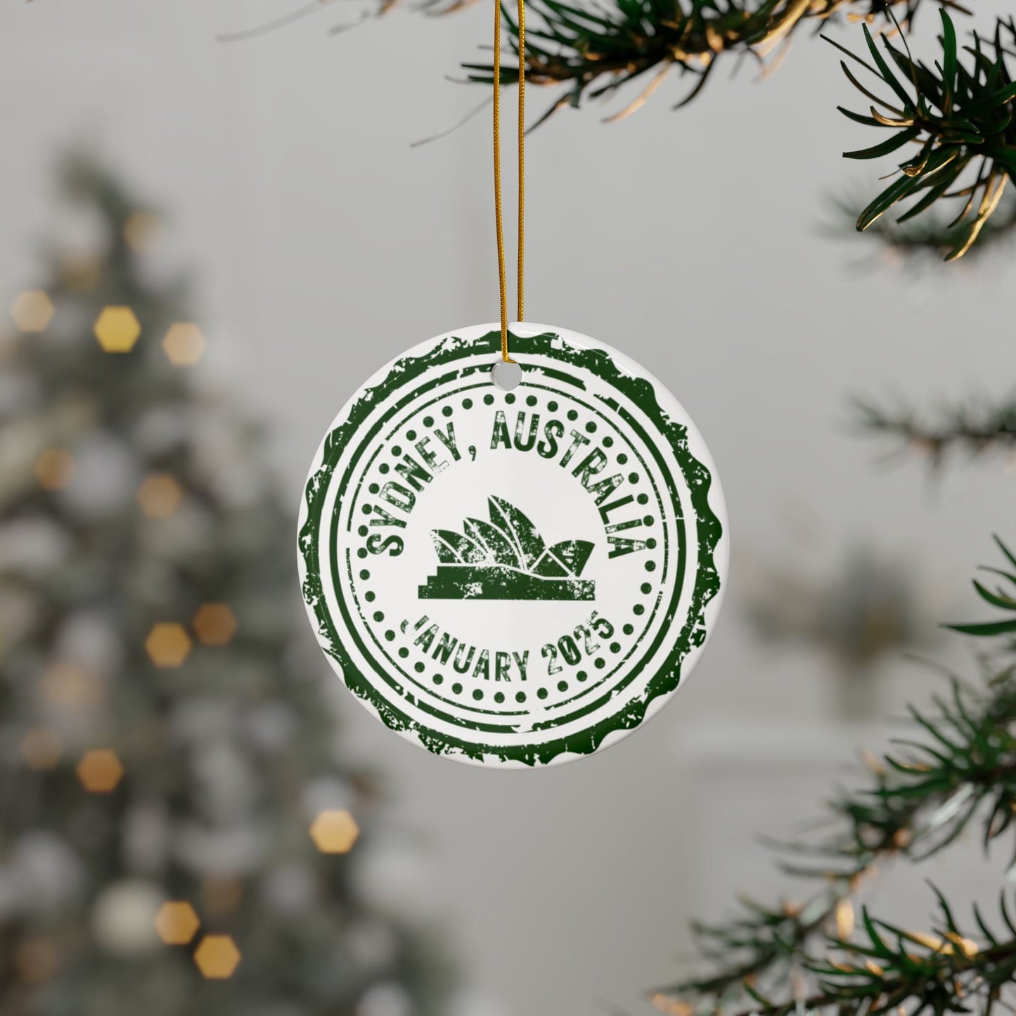 City Icon Passport Stamp Ceramic Ornament with Optional Photo - Out of Office Outfitters - Home Decor