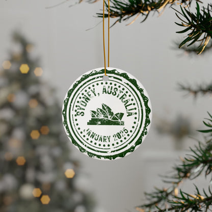City Icon Passport Stamp Ceramic Ornament with Optional Photo - Out of Office Outfitters - Home Decor