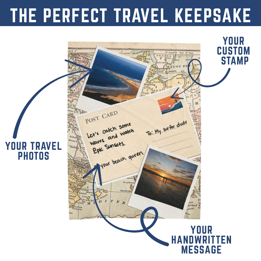 Cozy Plush Personalized Handwritten Postcard and Photo Travel Keepsake Blanket - Out of Office Outfitters - All Over Prints
