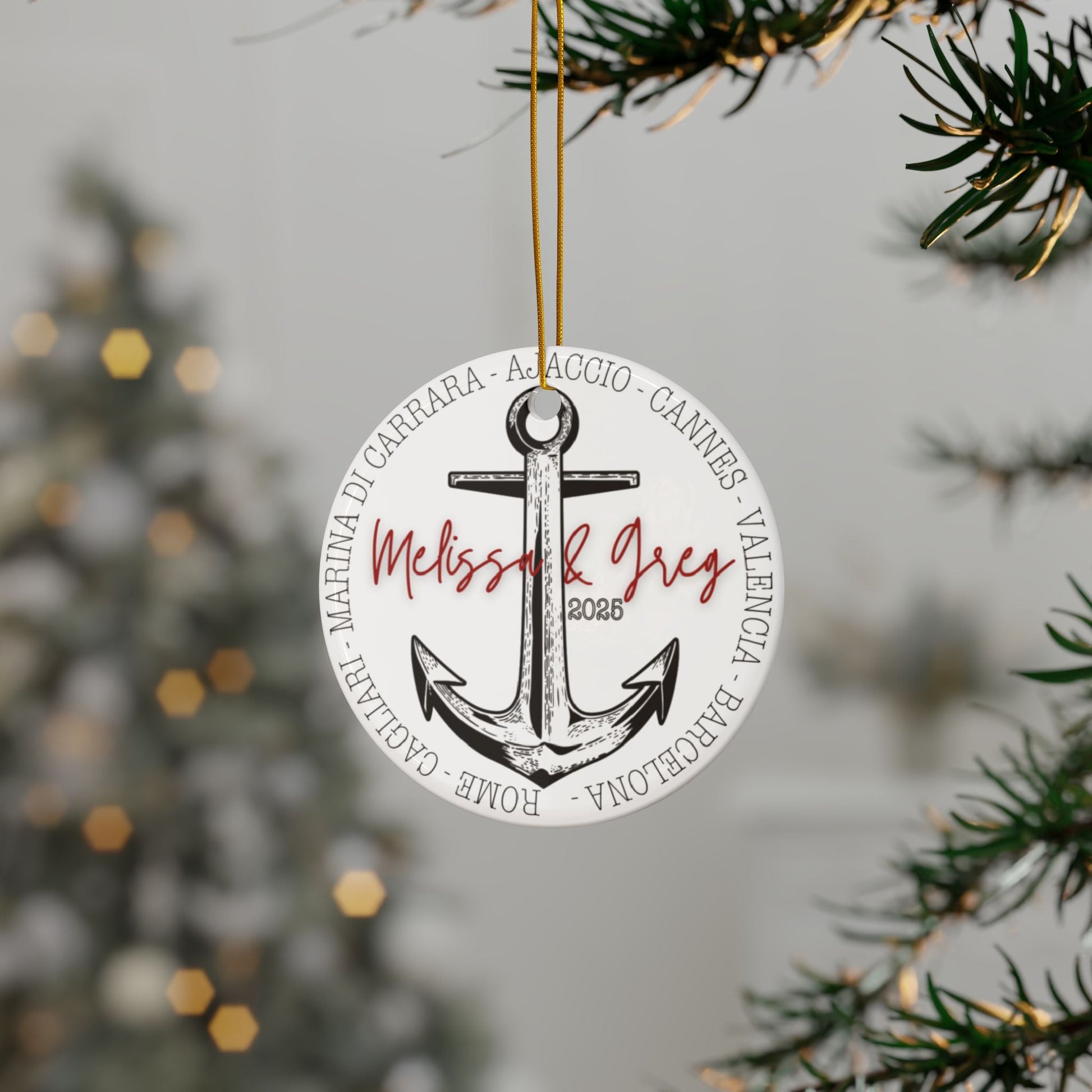 Cruise Itinerary Ceramic Ornament with Optional Photo - Out of Office Outfitters - Home Decor