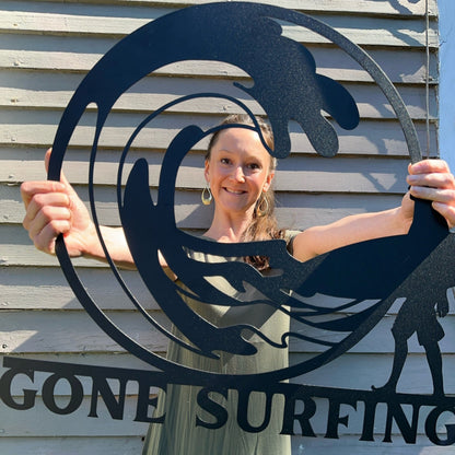 Gone Surfing Metal Sign (Personalize Me!) - Out of Office Outfitters - Die - Cut Sign