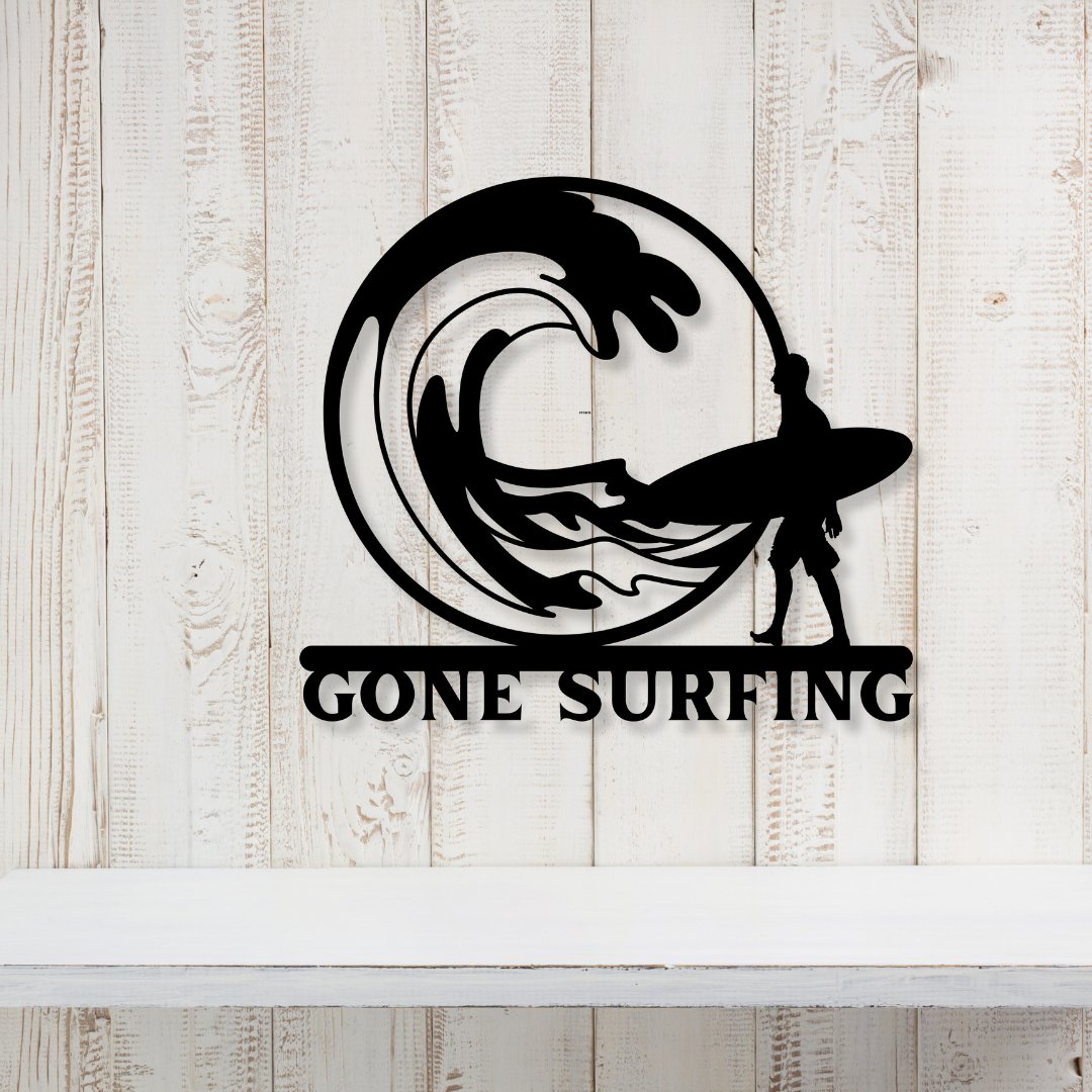 Gone Surfing Metal Sign (Personalize Me!) - Out of Office Outfitters - Die - Cut Sign