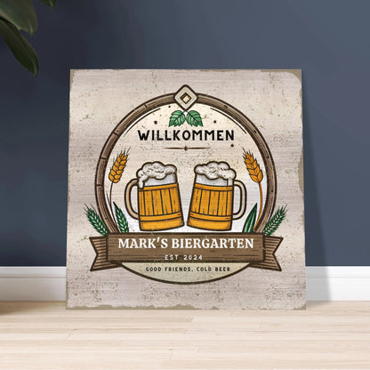 Good Friends, Cold Beer Biergarten Brushed Aluminum Bar Sign - Out of Office Outfitters - Print Material