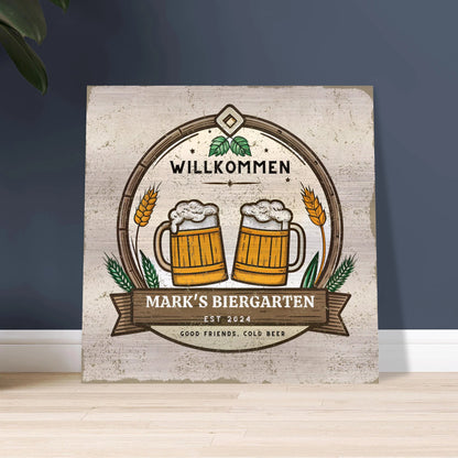 Good Friends, Cold Beer Biergarten Brushed Aluminum Bar Sign - Out of Office Outfitters - Print Material