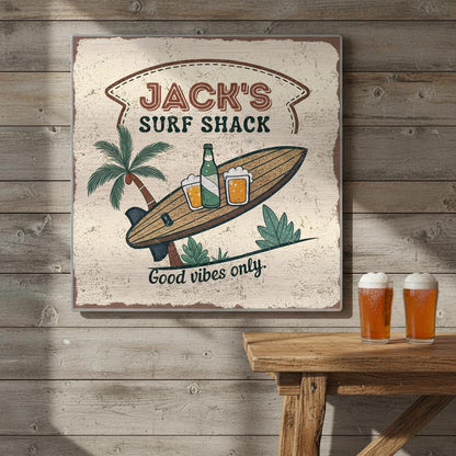 Good Vibes Only Surf Shack Brushed Aluminum Bar Sign - Out of Office Outfitters - Print Material