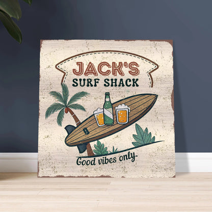 Good Vibes Only Surf Shack Brushed Aluminum Bar Sign - Out of Office Outfitters - Print Material