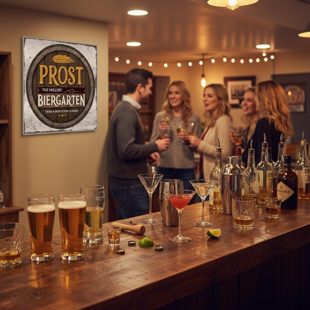 Grab a Beer and Stay a While Biergarten Brushed Aluminum Bar Sign - Out of Office Outfitters - Print Material