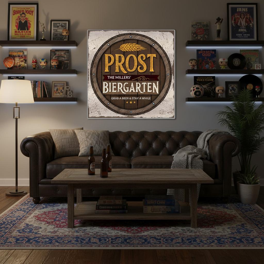 Grab a Beer and Stay a While Biergarten Brushed Aluminum Bar Sign - Out of Office Outfitters - Print Material