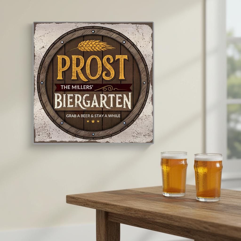 Grab a Beer and Stay a While Biergarten Brushed Aluminum Bar Sign - Out of Office Outfitters - Print Material