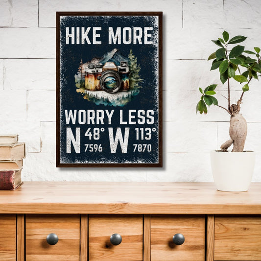 Hike More Worry Less (Blue) Framed Canvas - Out of Office Outfitters - Print Material