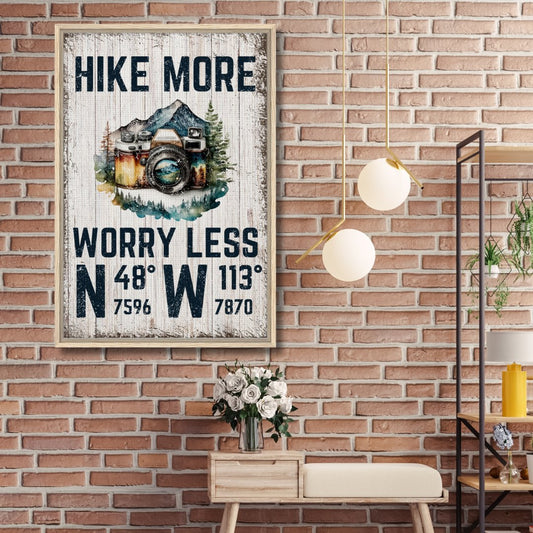 Hike More Worry Less (Wood) Framed Canvas - Out of Office Outfitters - Print Material