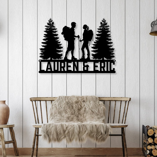 Hiking Couple Metal Sign (Personalize Me!) - Out of Office Outfitters - Die - Cut Sign