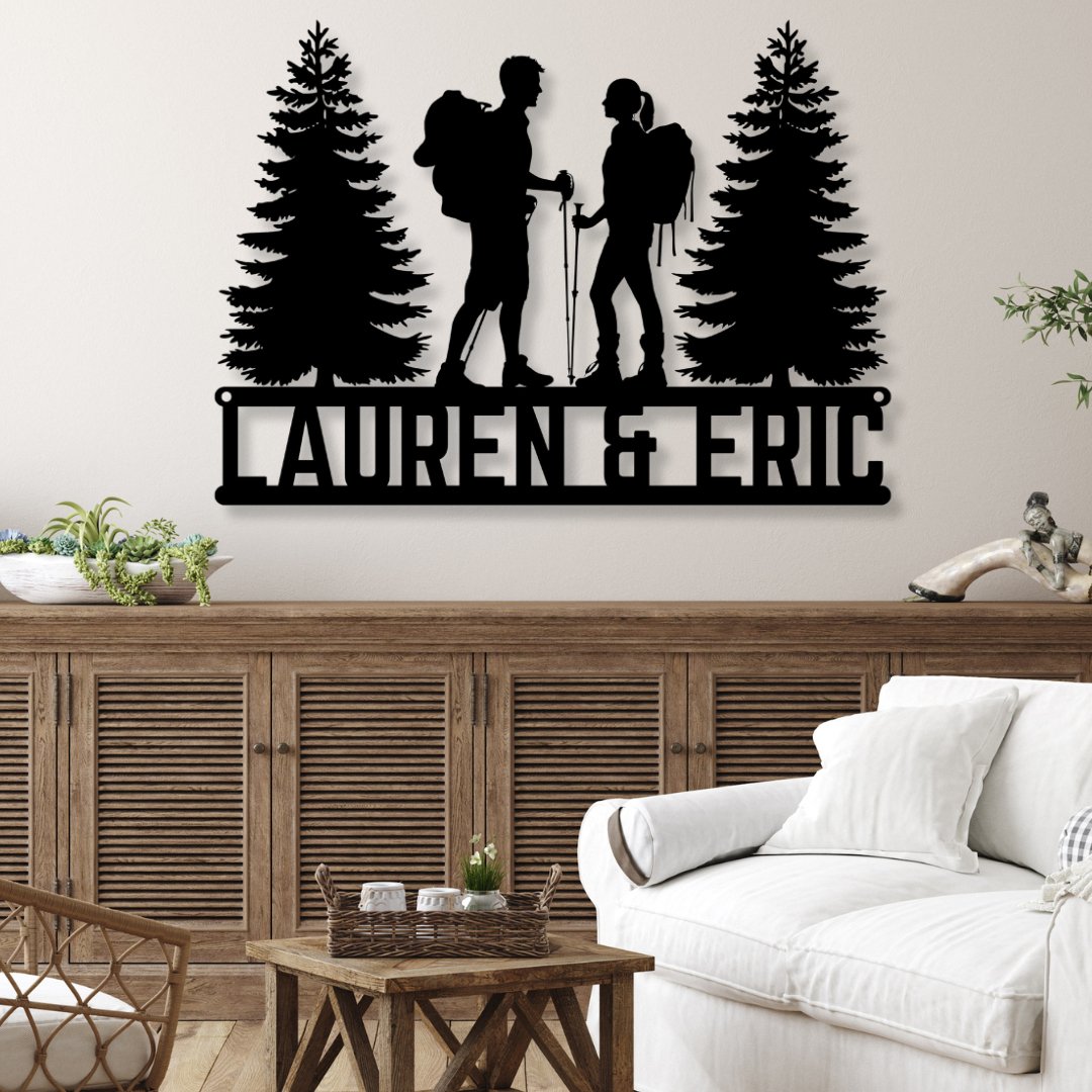 Hiking Couple Metal Sign (Personalize Me!) - Out of Office Outfitters - Die - Cut Sign