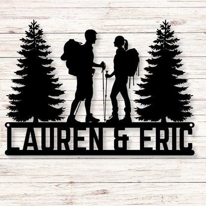 Hiking Couple Metal Sign (Personalize Me!) - Out of Office Outfitters - Die - Cut Sign