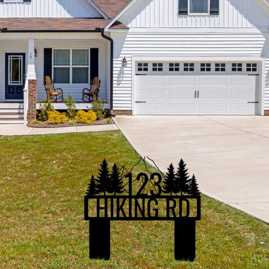 Hiking Yard Address Sign with Stakes - Out of Office Outfitters - Die - Cut Sign