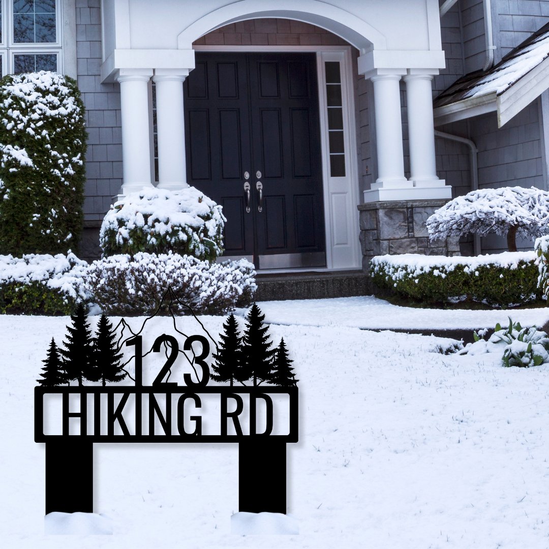 Hiking Yard Address Sign with Stakes - Out of Office Outfitters - Die - Cut Sign