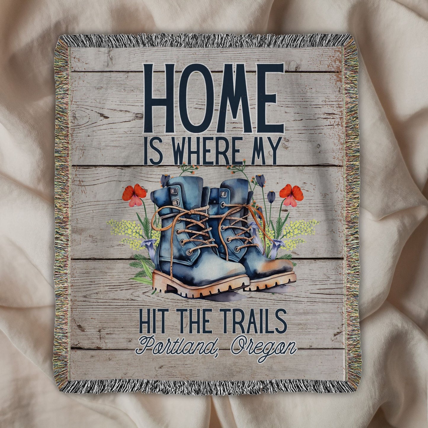 Home is Where My Boots Hit the Trails Woven Blanket - Out of Office Outfitters - Home Decor