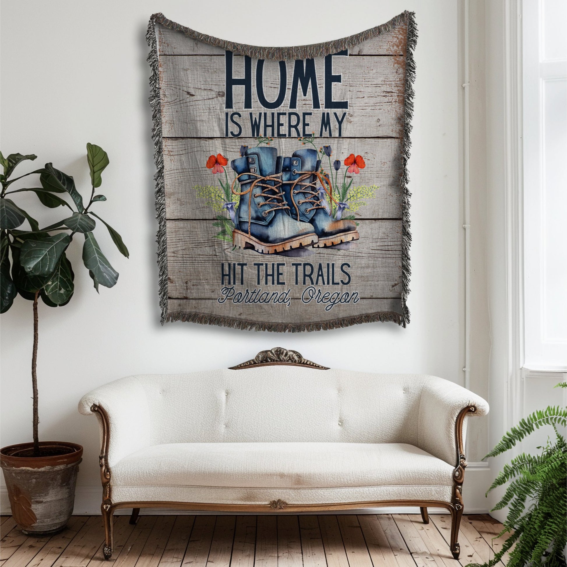 Home is Where My Boots Hit the Trails Woven Blanket - Out of Office Outfitters - Home Decor