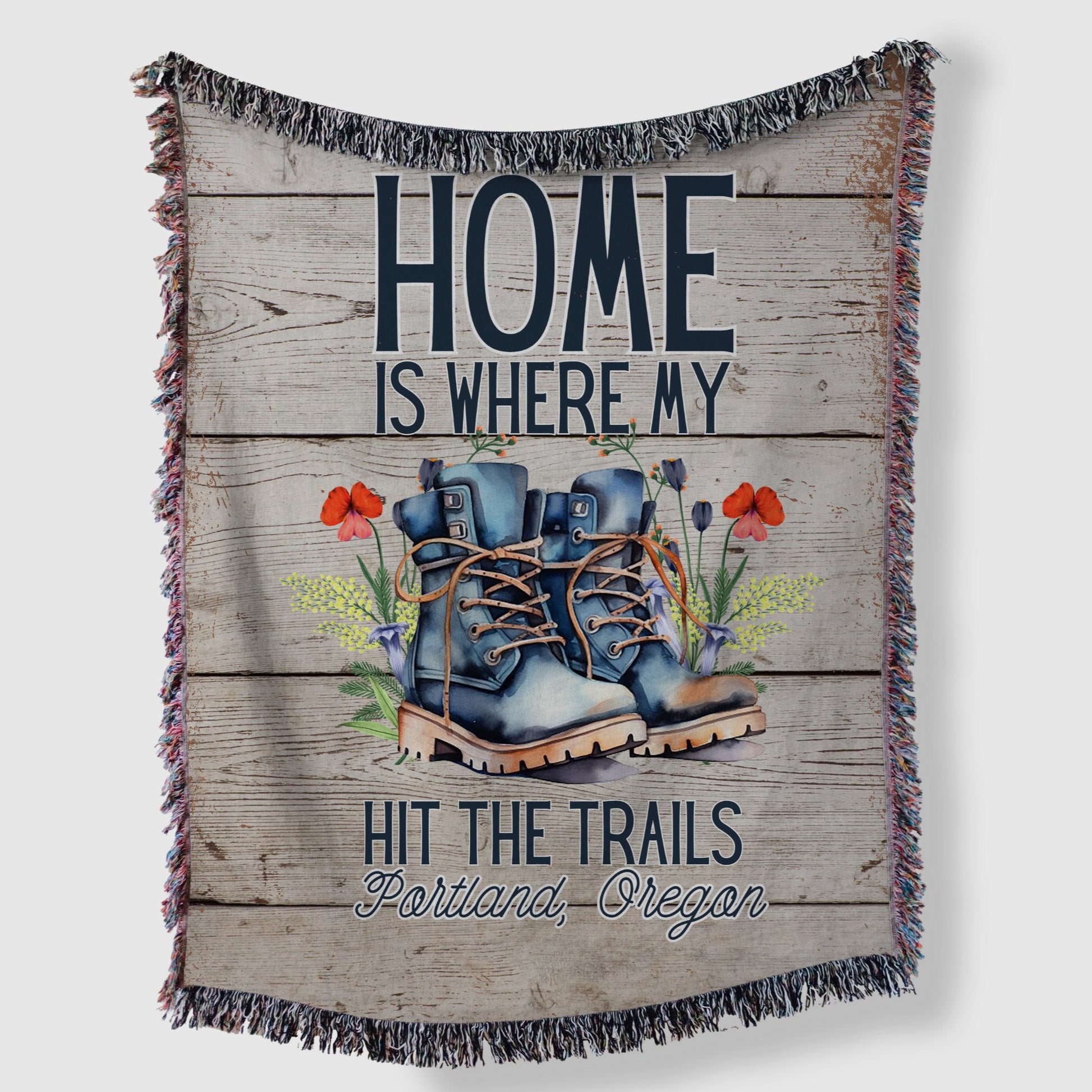 Home is Where My Boots Hit the Trails Woven Blanket - Out of Office Outfitters - Home Decor