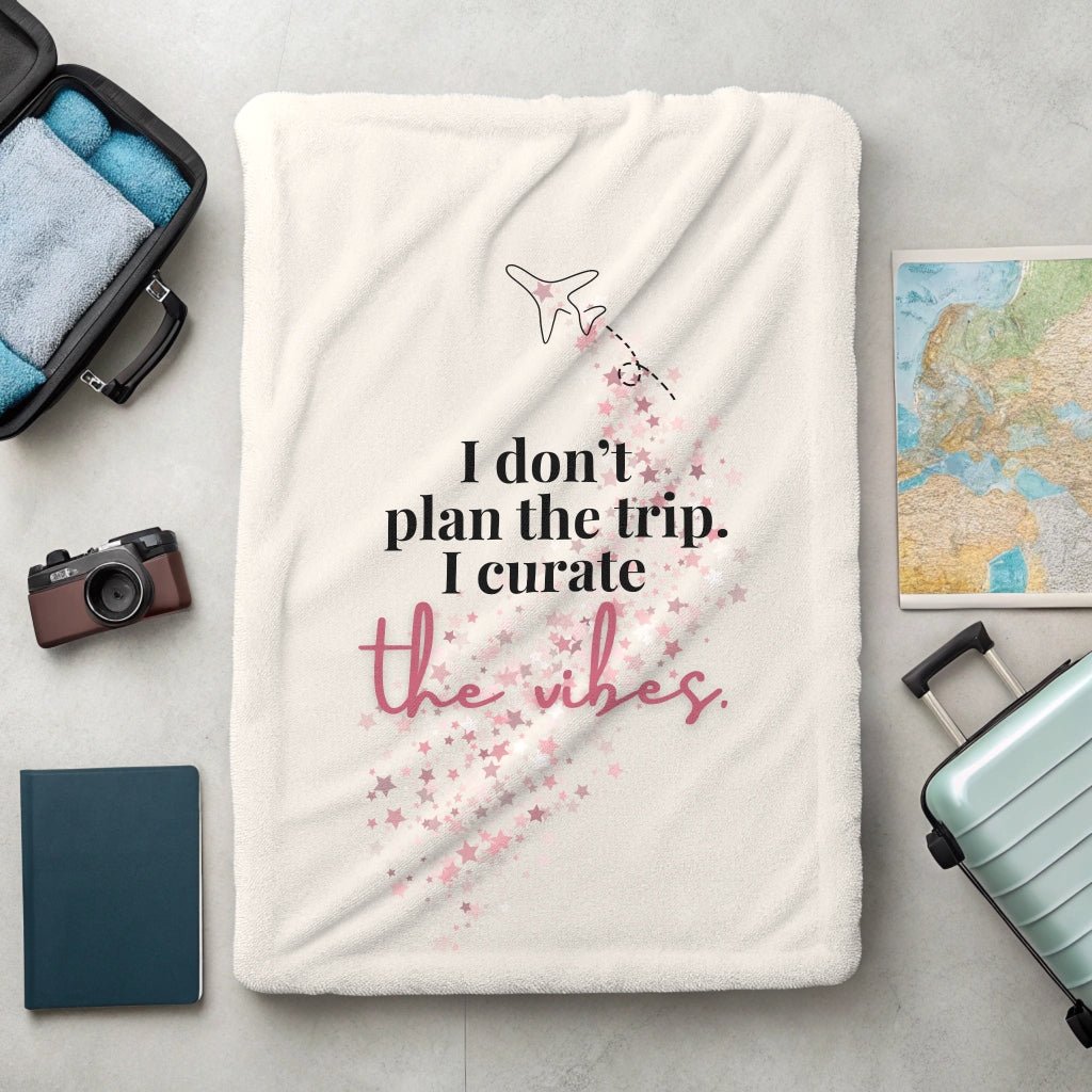 I Curate the Travel Vibes Blanket - Warm Sherpa Travel Throw - Out of Office Outfitters - Home Decor