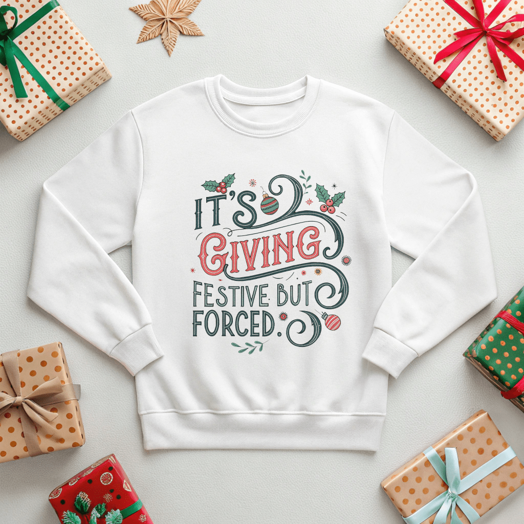It's Giving Festive but Forced Christmas Sweatshirt - Out of Office Outfitters - Sweatshirt