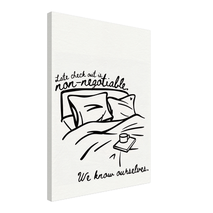 Late Check Out is Non - Negotiable (We Know Ourselves) - Travel Couple Canvas Wall Art - Out of Office Outfitters - Print Material