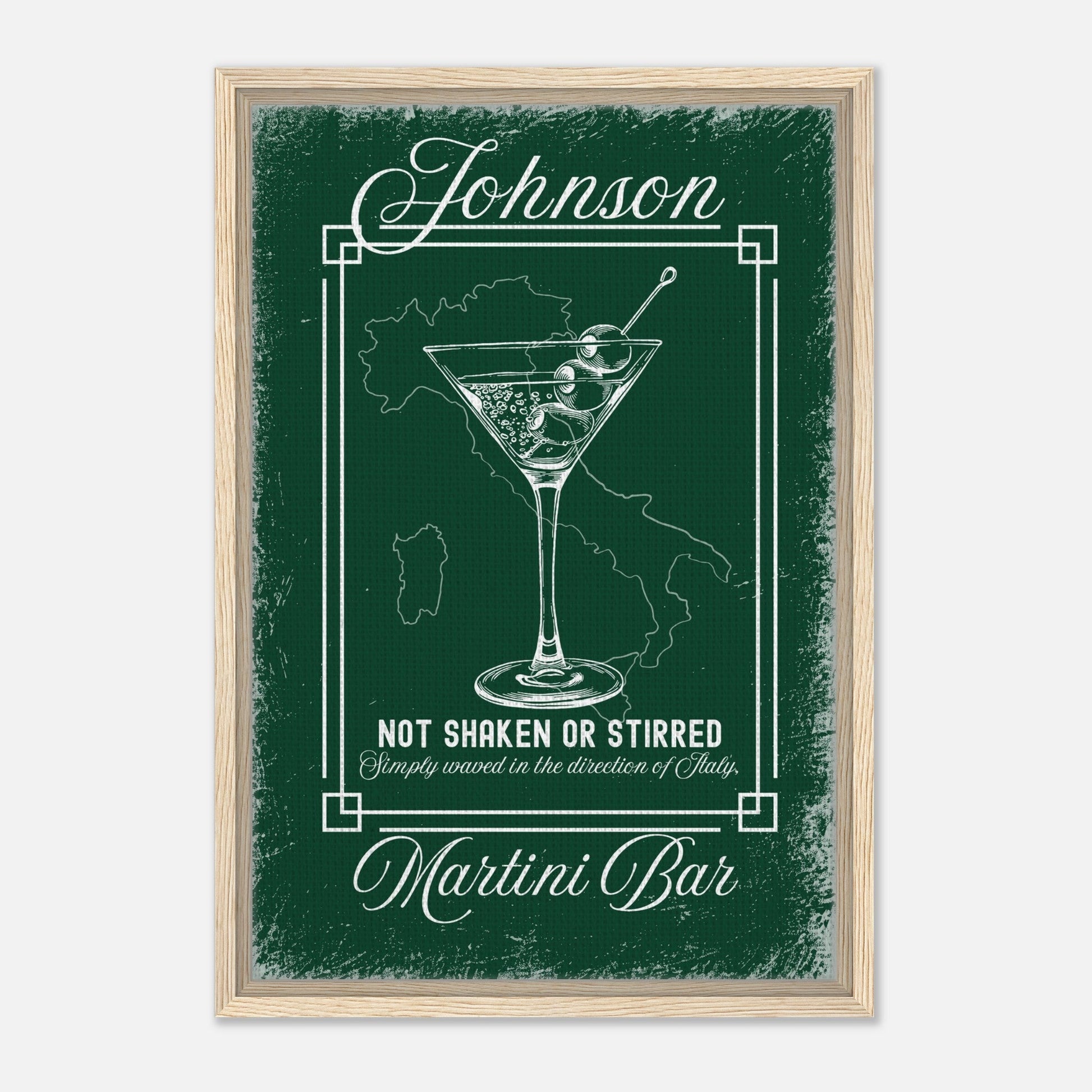 Martini Bar Waved in the Direction of Italy Framed Canvas - Out of Office Outfitters - Print Material