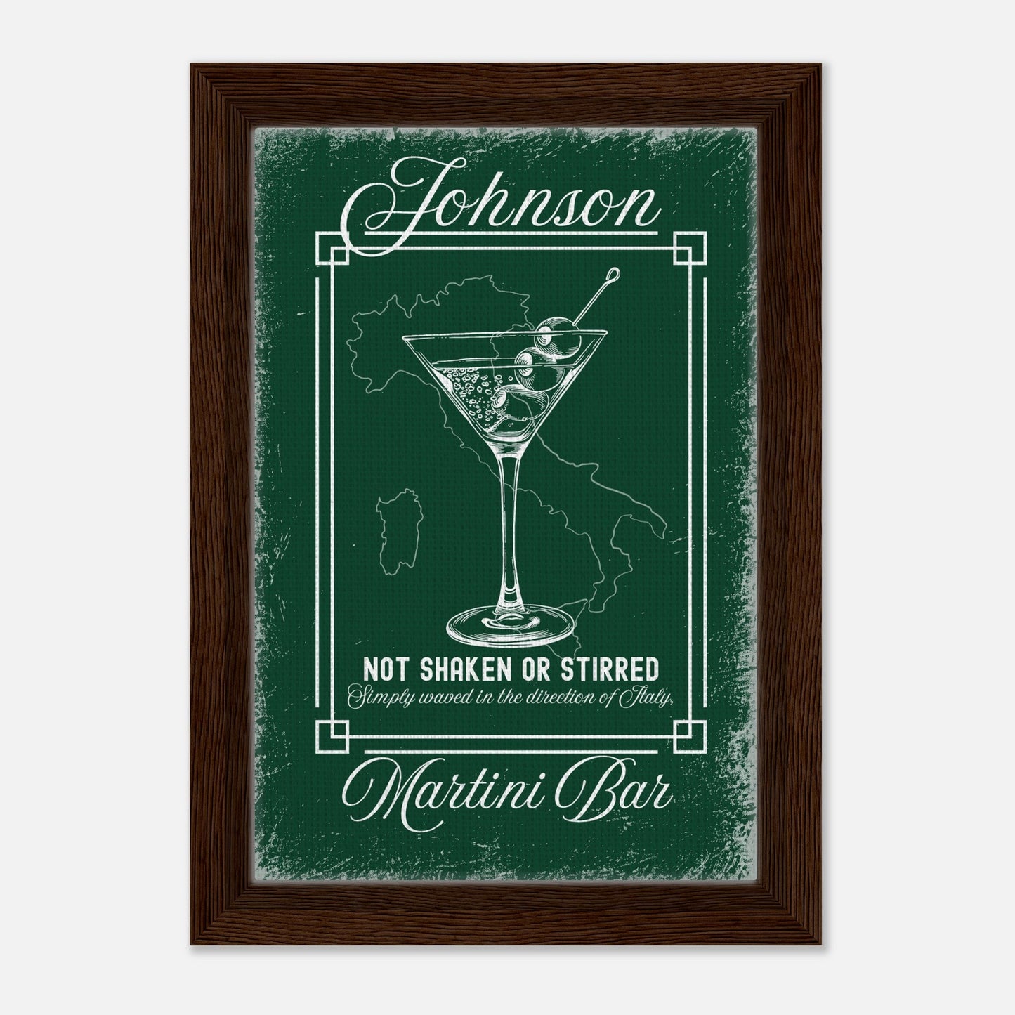 Martini Bar Waved in the Direction of Italy Framed Canvas - Out of Office Outfitters - Print Material