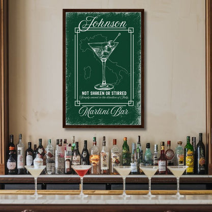 Martini Bar Waved in the Direction of Italy Framed Canvas - Out of Office Outfitters - Print Material