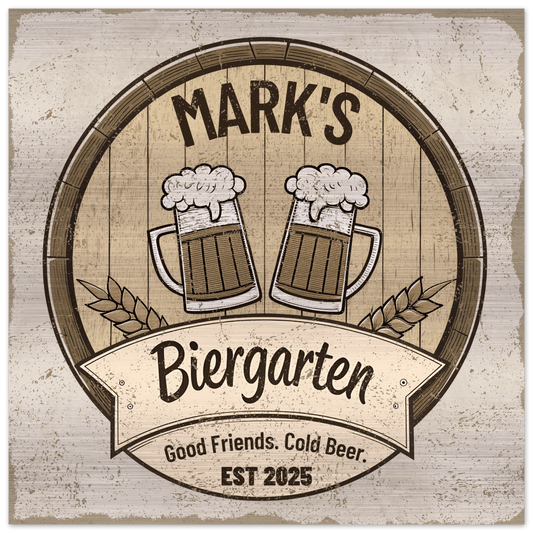 Oktoberfest Biergarten Brushed Aluminum Bar Sign - Out of Office Outfitters - Print Material