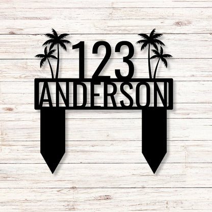 Palm Tree Ground Stake Address Sign - Out of Office Outfitters - Die - Cut Sign