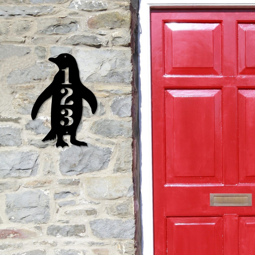 Penguin Custom House Number Sign - Out of Office Outfitters - Die - Cut Sign