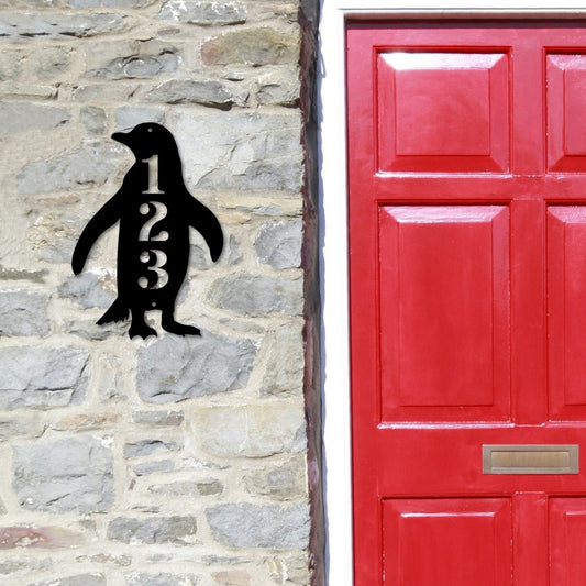 Penguin Custom House Number Sign - Out of Office Outfitters - Die - Cut Sign