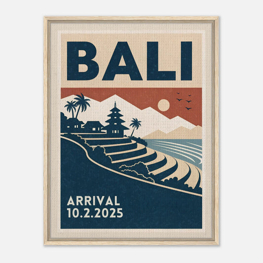 Personalized Bali Vintage Travel Poster Canvas – Framed - Out of Office Outfitters - Print Material