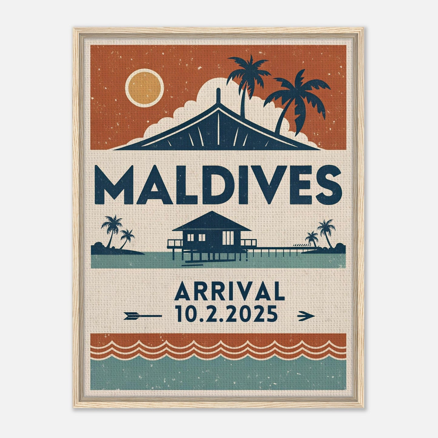Personalized Maldives Vintage Travel Poster Canvas – Framed - Out of Office Outfitters - Print Material