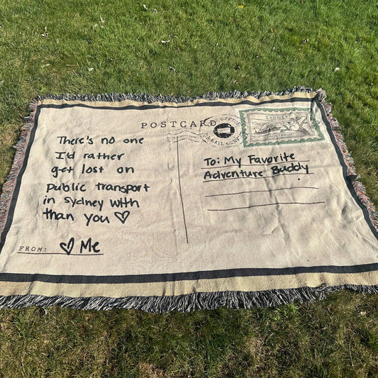 Personalized Postcard Woven Keepsake Blanket with Your Handwritten Message - Out of Office Outfitters - Home Decor