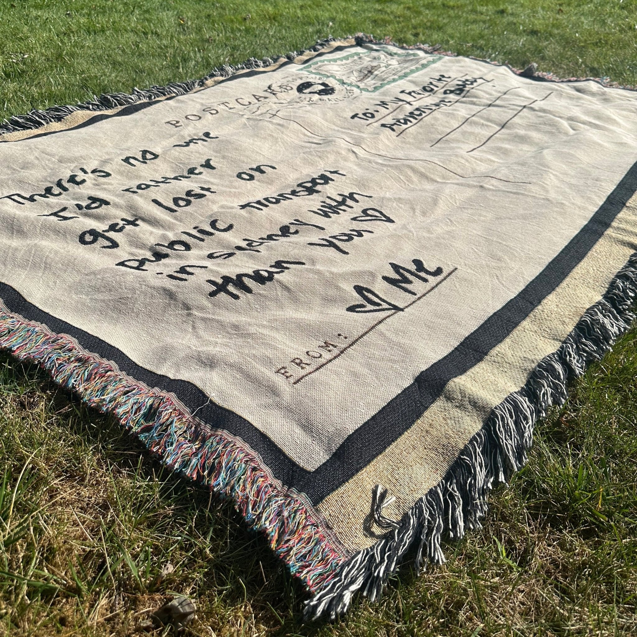 Personalized Postcard Woven Keepsake Blanket with Your Handwritten Message - Out of Office Outfitters - Home Decor