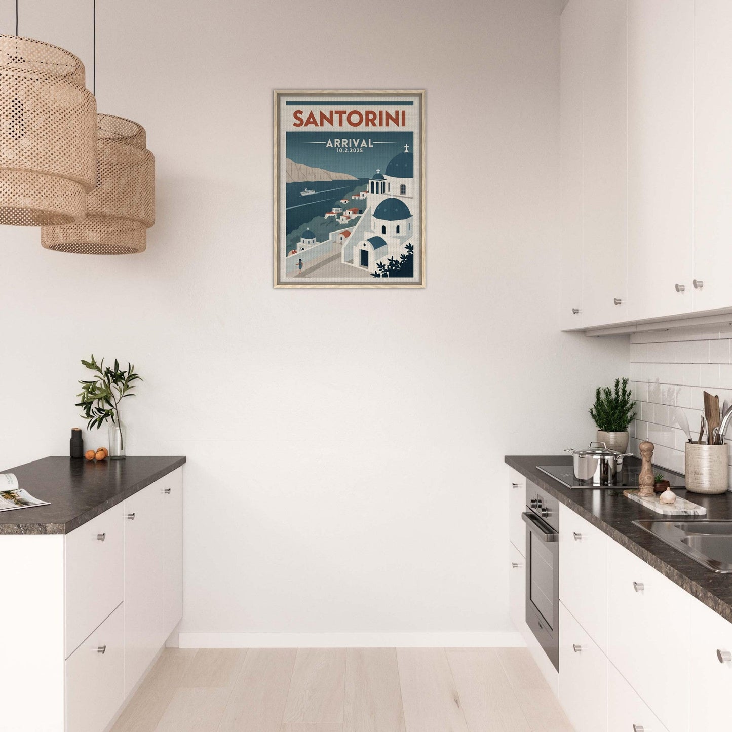 Personalized Santorini Vintage Travel Poster Canvas – Framed - Out of Office Outfitters - Print Material